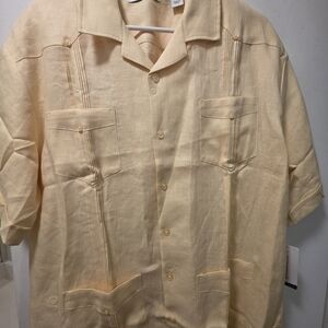 Cubavera Yellow Linen Short Sleeve Shirt